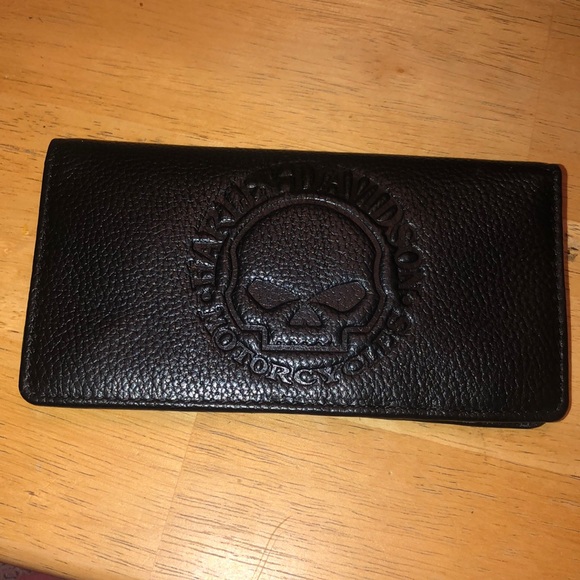 Harley Davidson Black Leather Rodeo Willie G Embossed Skull Long Wallet NWT - Picture 2 of 16